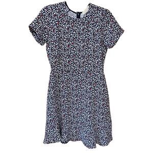 Michael Kors Navy Heart‑Print Fit‑and‑Flare Dress Size 4 Back‑Zip Lined Flirty